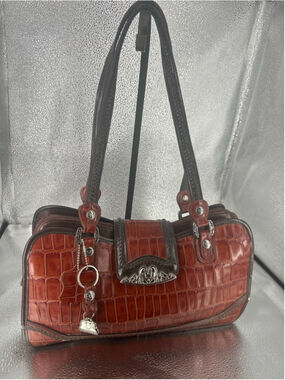 Women's Marc Chantal MC Brown Croc Embossed Shoulder Bag One Size